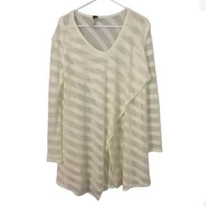 We The Free People Oversized Faux Wrap Sweater Cream Striped V-Neck Soft XS